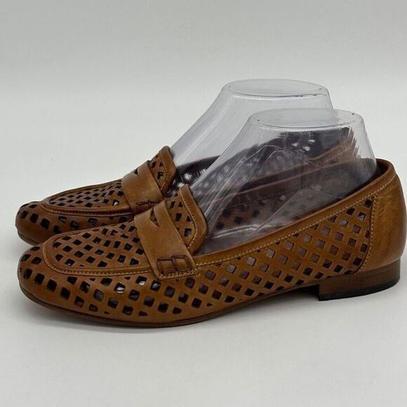 Sesto Meucci Shoes Women 6.5 M Brown Leather Flat Slip On Loafers Comfort Ladies - Picture 1 of 11